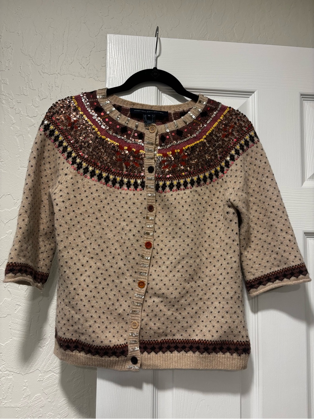 French Connection colorful fair isle wool/angora cardigan